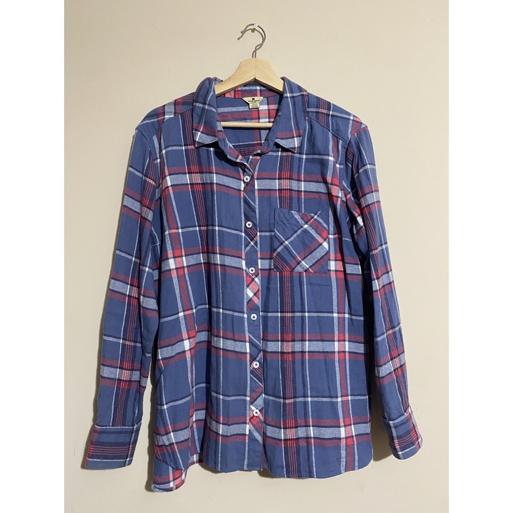 Woolrich Women's Shirt Size XXL Blue Pink Plaid Long Sleeve Button Up Flannel